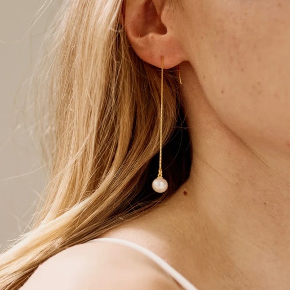 Handmade Jewelry - Handmade long drop freshwater pearl earrings with 18k gold fill dangle chain